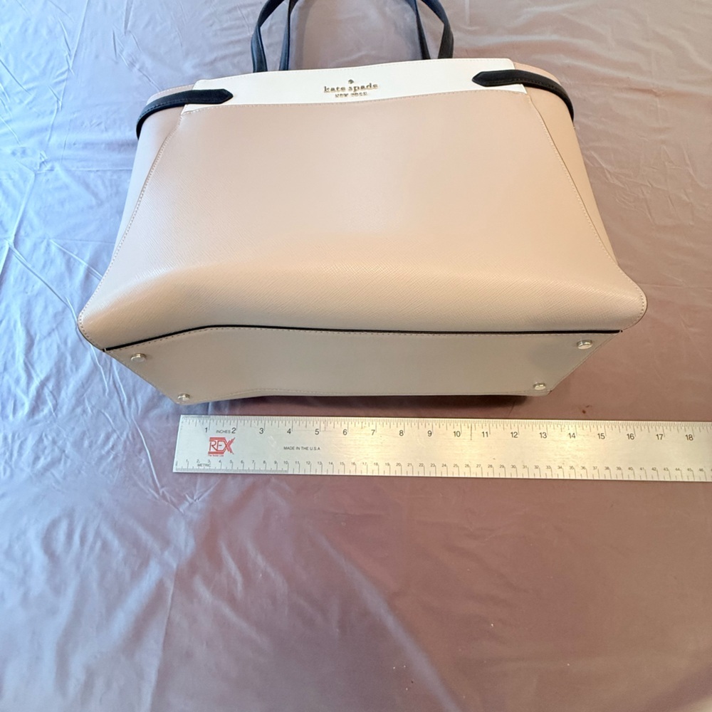 Kate Spade Saffiano Leather Colorblock Staci Laptop Large Tote Warm Beige $450 - Picture 9 of 16